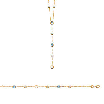 Collier en plaqué or, oxydes de zirconium et pierre de couleur, 45cm
