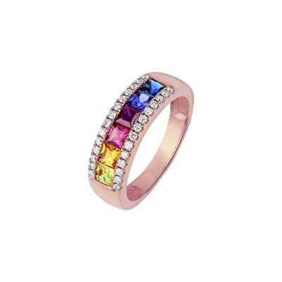 Bague Ph.Tisseront en or rose, saphirs et diamants, taille 54