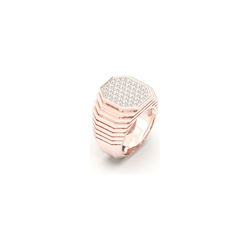 Bague chevalière Frojo en or rose et diamants, taille 54