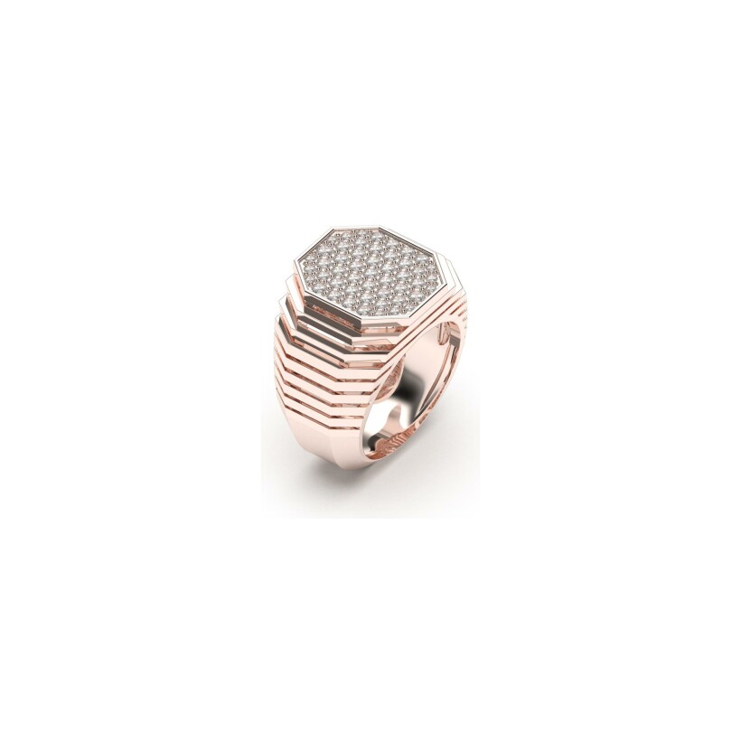 Bague chevalière Frojo en or rose et diamants, taille 54