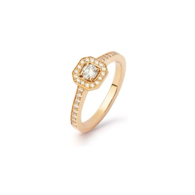 Bague Art Déco en or rose taille 53, avec un diamant 0,20 ct GSI et 0,26 ct de diamants accompagnants