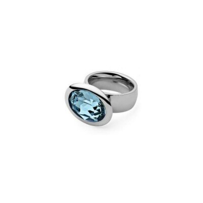 Bague QUDO Tivola en acier et pierre de couleur aquamarine, taille 56