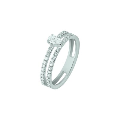 Bague Ph.Tisseront en or blanc et diamant taille poire, taille 54