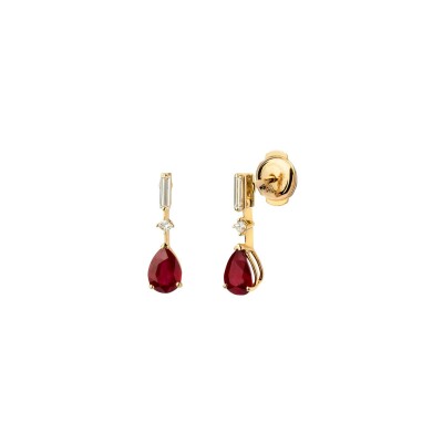 Boucles d’oreilles avec rubis poire 1,77 ct et 0,25 ct de diamants qualité GVS