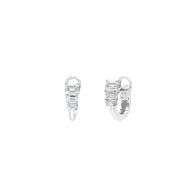 Boucles d'oreilles Mix&Match en or blanc et diamants taille baguette