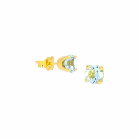 Boucles d'oreilles puces en or jaune et aigue marine, 4mm