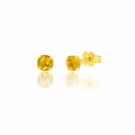 Boucles d'oreilles puces en or jaune et améthyste, 4mm