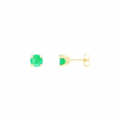 Boucles d'oreilles puces en or jaune et emeraude, 5mm