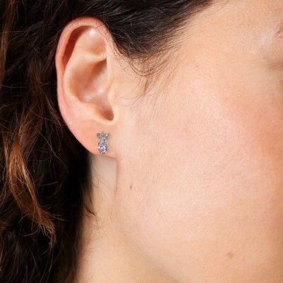 Mono boucle d'oreille Les Cadettes Dolce en acier finition argentée et oxyde de zirconium