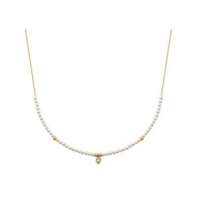 Collier en plaqué or, perle d'imitation et oxyde de zirconium 