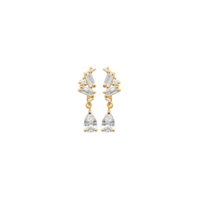 Boucles d'oreille pendantes en plaqué or et oxydes de zirconium