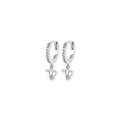 Boucles d'oreilles créoles en argent rhodié et oxyde de zirconium