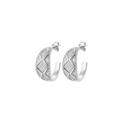 Boucles d'oreilles créoles en argent rhodié et oxyde de zirconium