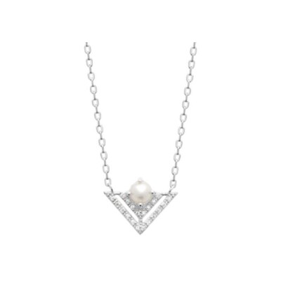 Collier en argent rhodié, perle de culture et oxyde de zirconium