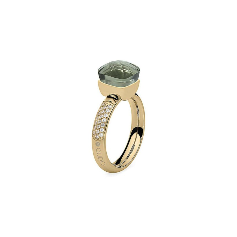 Bague QUDO Firenze en métal doré et pierre de couleur smoky quartz, taille 58