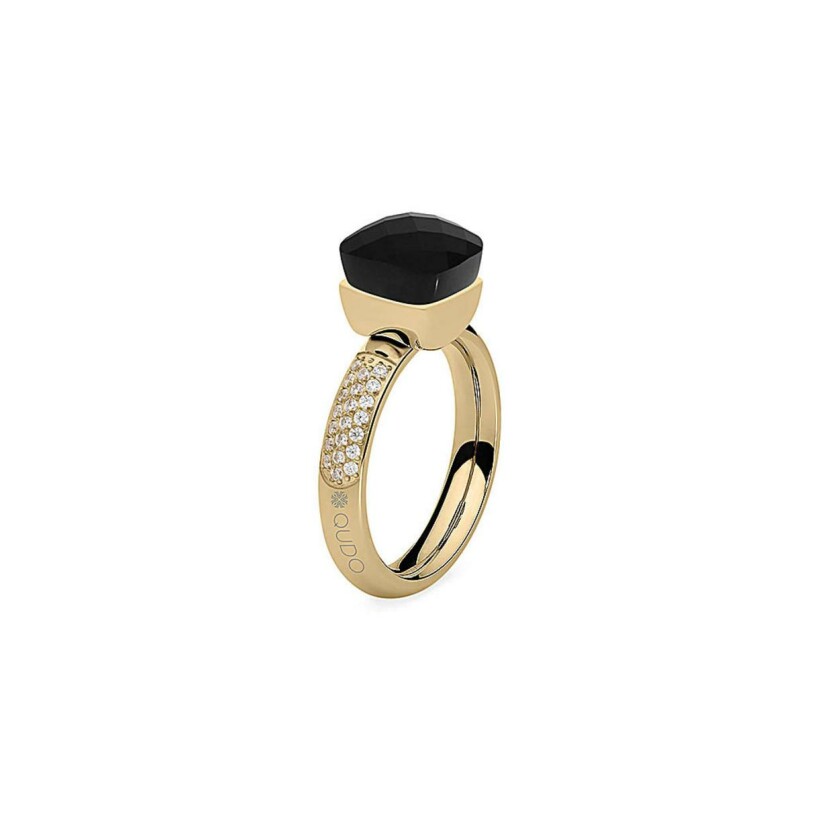 Bague QUDO Firenze en métal doré et pierre de couleur jet, taille 54