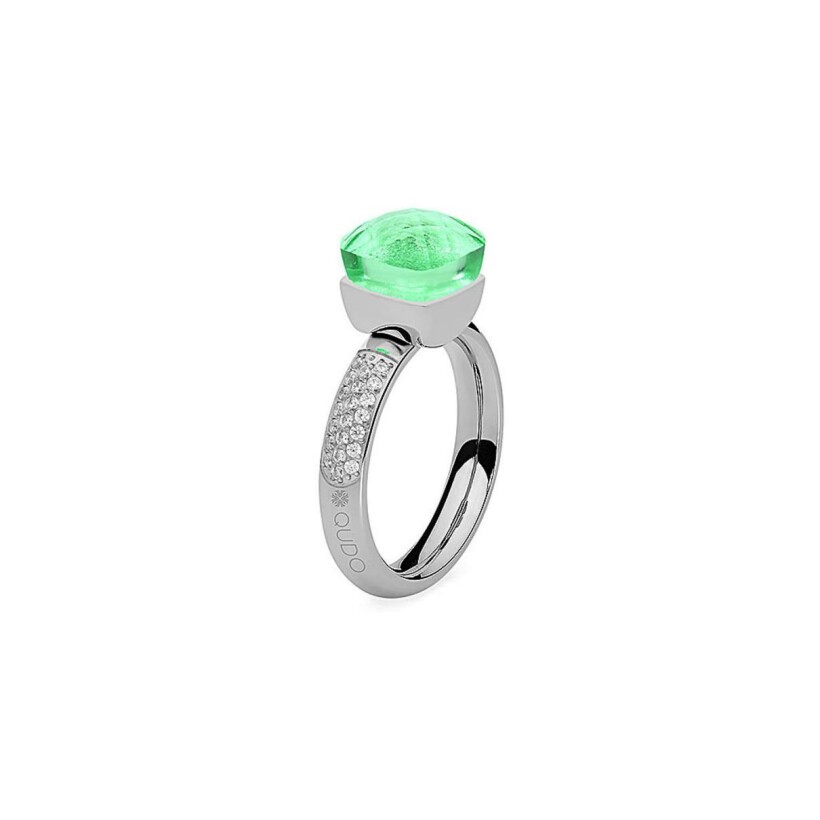 Bague QUDO Firenze en acier et pierre de couleur peridot, taille 52