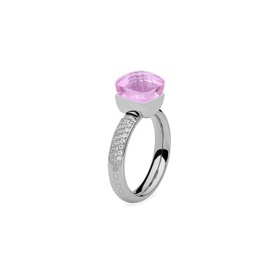 Bague QUDO Firenze en acier et pierre de couleur light rose, taille 52