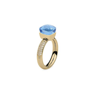 Bague QUDO Firenze en métal doré et pierre de couleur light sapphire, taille 54