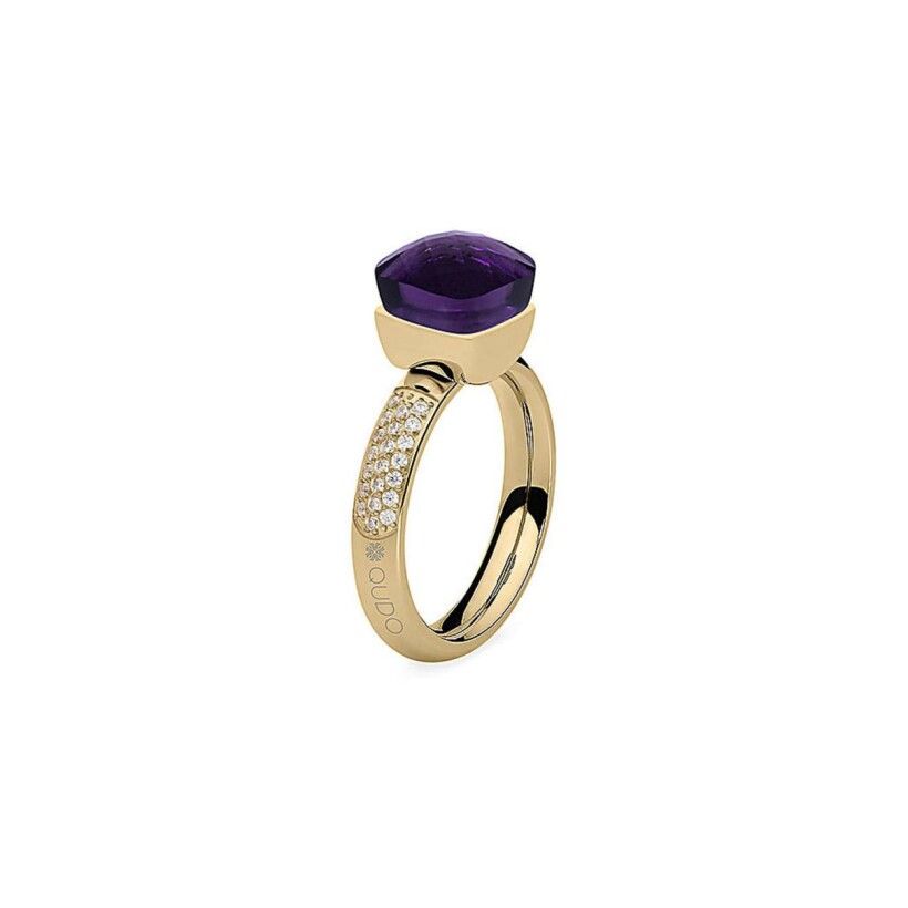 Bague QUDO Firenze en métal doré et pierre de couleur lila, taille 56