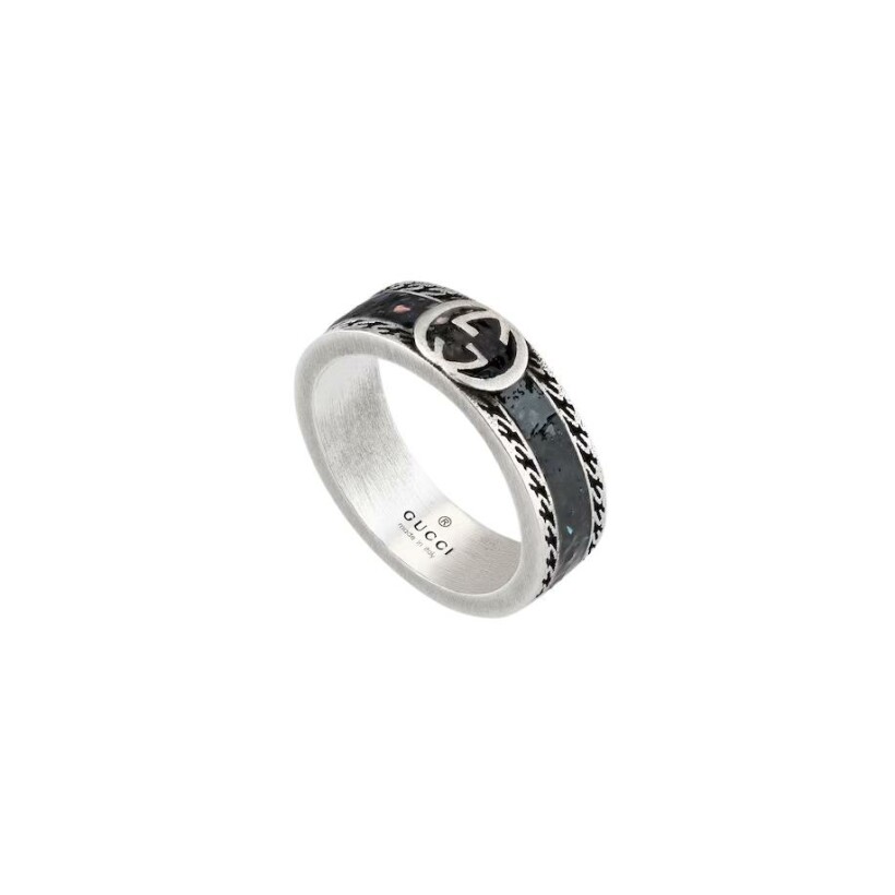 Bague Gucci Interlocking en argent et émail noir