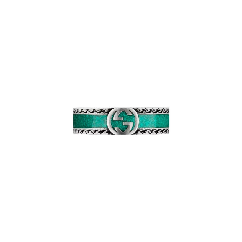 Bague Gucci Interlocking en argent et émail turquoise