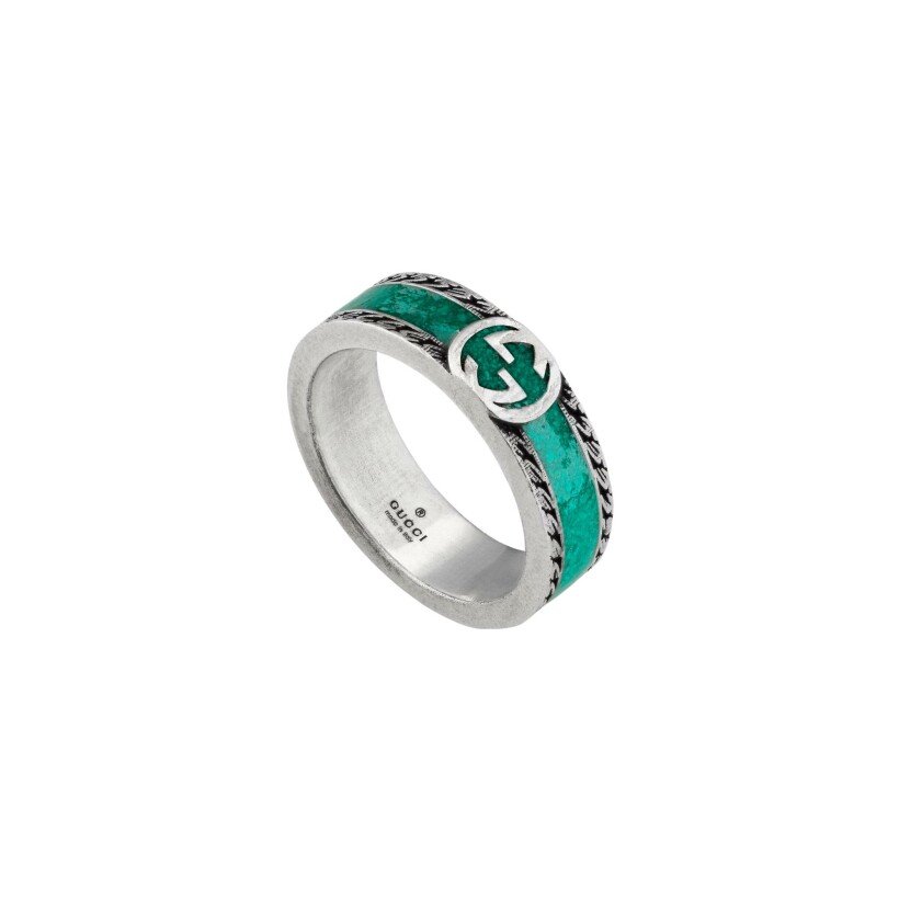 Bague Gucci Interlocking en argent et émail turquoise