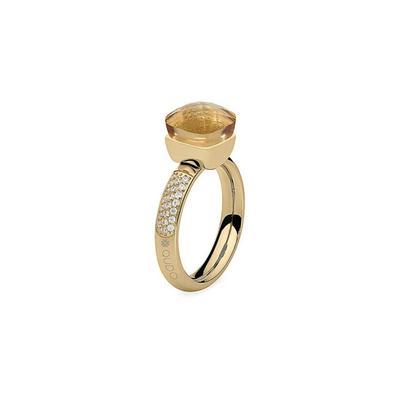 Bague QUDO Firenze en métal doré et pierre de couleur champagne, taille 58