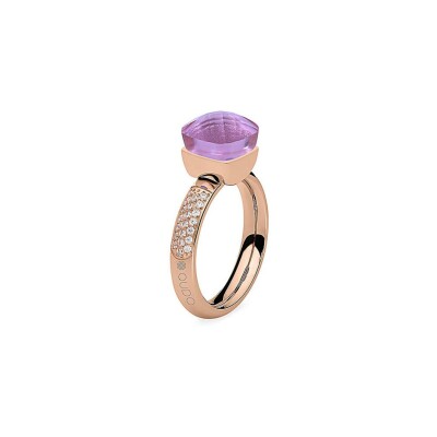 Bague QUDO Firenze Deluxe en métal doré rose et pierre de couleur heather, taille 52