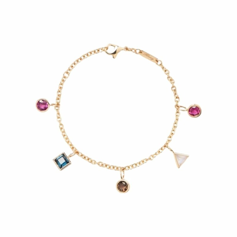 Bracelet ajustable Poiray Lolita en or jaune, rhodolites, topaze blue London, quartz fumé et pierre de lune