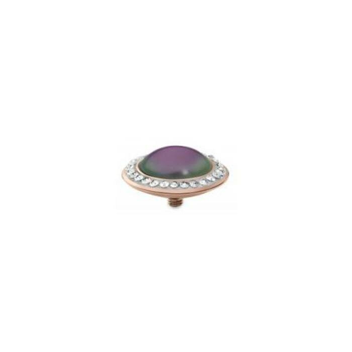 Top QUDO Tondo en métal doré rose et pierre de couleur iridescent purple pearl