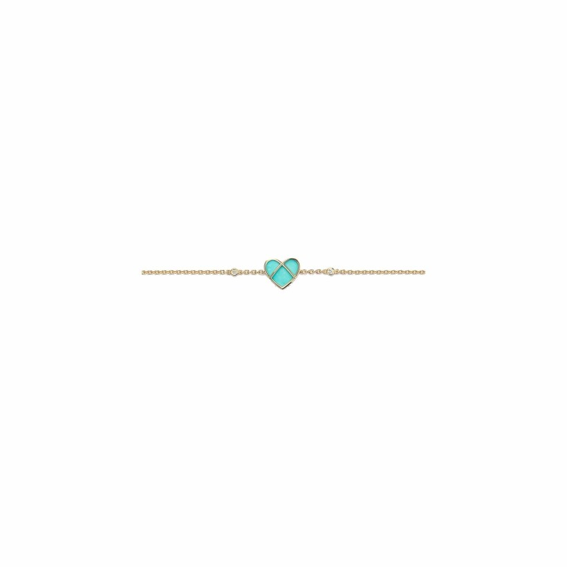 Bracelet Poiray L'Attrape-cœur en or jaune, turquoise et diamants