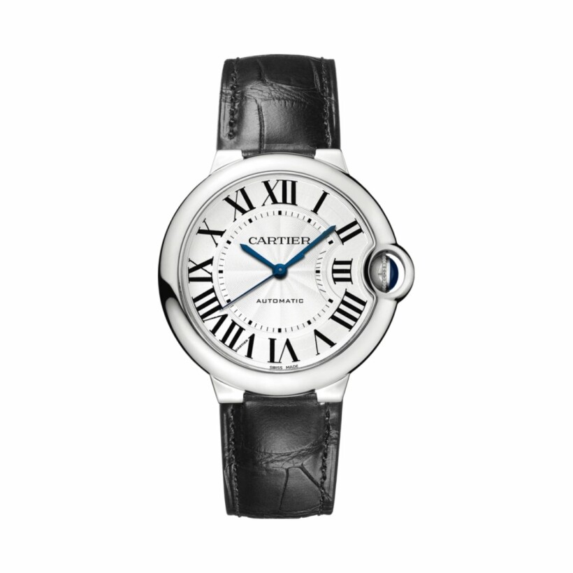 Ballon Bleu de Cartier watch, 36 mm, steel, leather