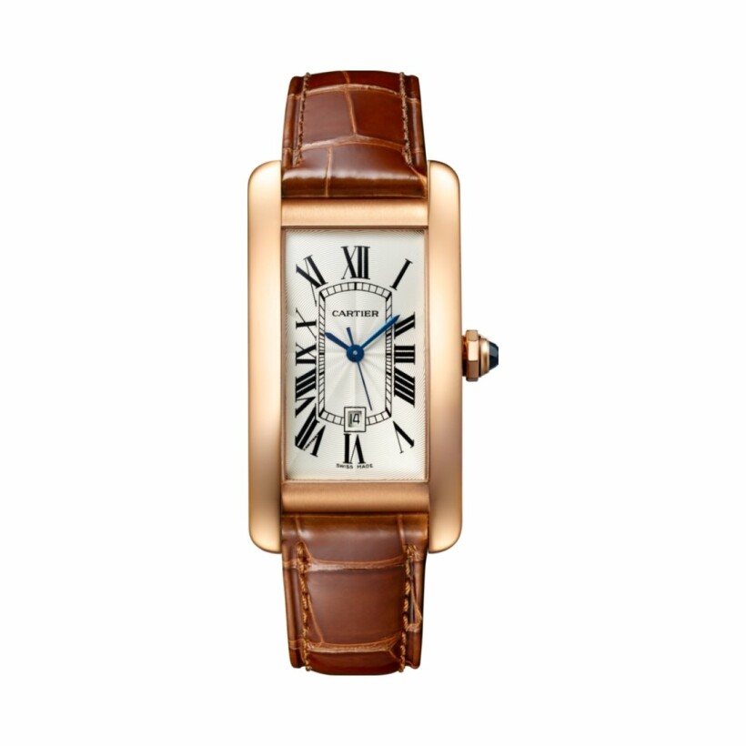 Tank American Medium size watch, automatic movement, rose gold, leather