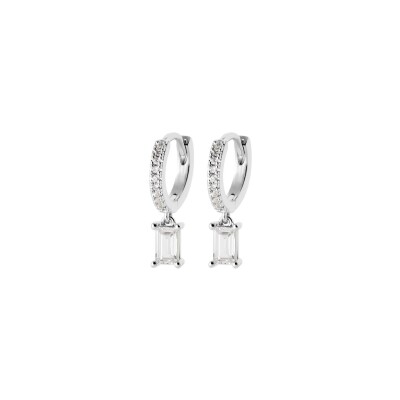 Boucles d'oreille pendantes créoles en argent et oxydes de zirconium