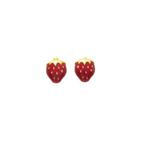 Puces d'oreilles enfant fraise en or jaune