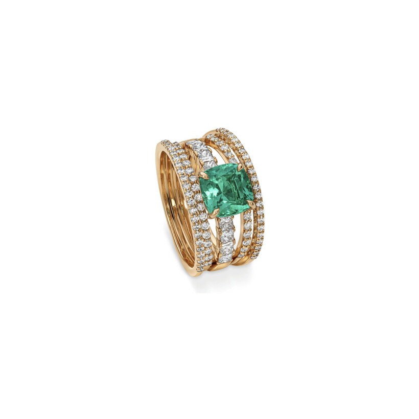 Doux ring, rose gold, emerald and diamonds