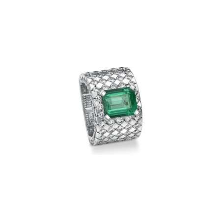 Bague Doux en or blanc, émeraude et diamants