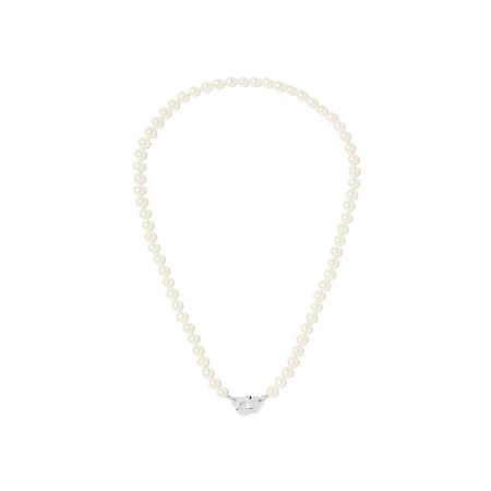 Collier dinh van Menottes R10 en or blanc et perles d'eau douce