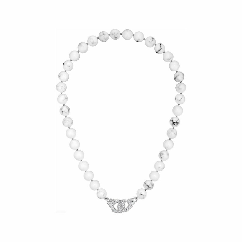 Collier Menottes dinh van en or blanc et diamants, perles de Howlite R15