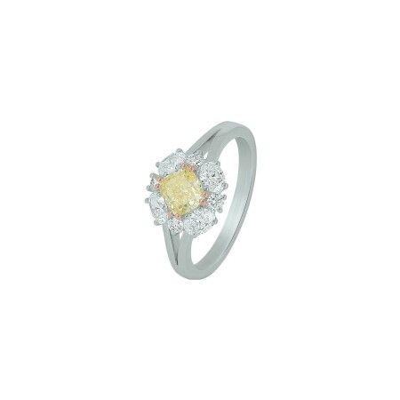 Bague Ph. Tisseront en or blanc, diamant jaune et diamants