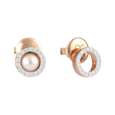 Boucles d'oreilles Ph. Tisseront en or rose, perle de culture et diamants