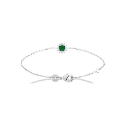 Bracelet en argent rhodié, oxyde de zirconium et pierre de couleur