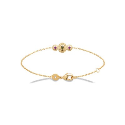 Bracelet en plaqué or et pierre de couleur