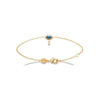 Bracelet en plaqué or, oxyde de zirconium et pierre de couleur