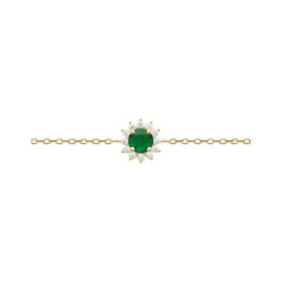 Bracelet en plaqué or, oxyde de zirconium et pierre de couleur