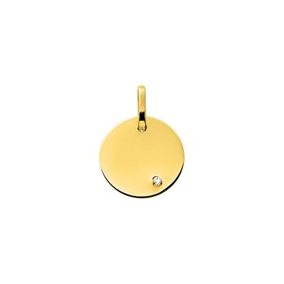 Pendentif identité plaque ronde en or jaune