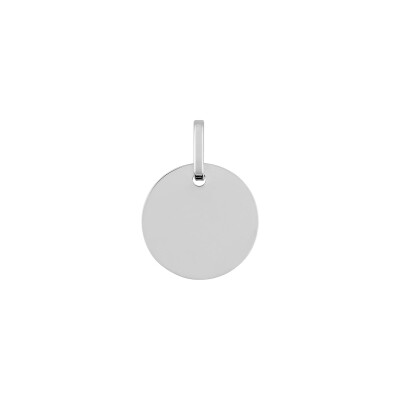 Pendentif identité plaque ronde en or blanc