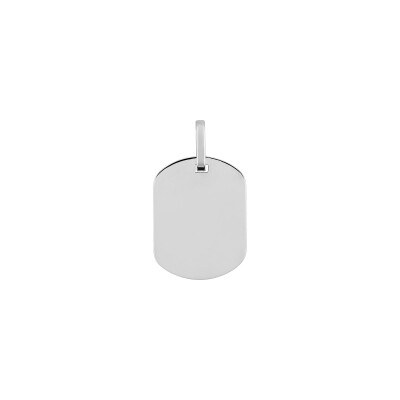 Pendentif à graver plaque tonneau en or blanc, petit modèle
