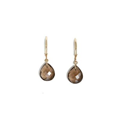 Boucles d'oreilles Dormeuse en or jaune et quartz fumé